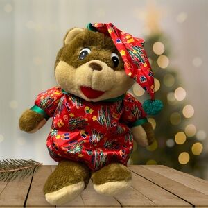 Vtg 1996 Shoneys Restaurant Reversible Bear Christmas Gift Stuffed Plush Toy